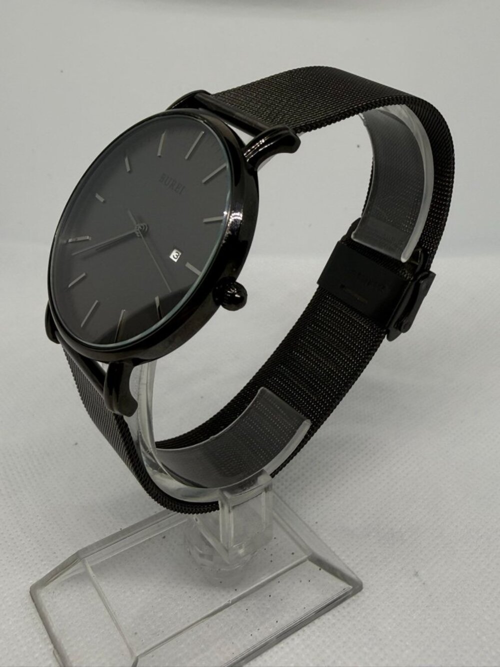 BUREI Men’s Minimalist Black Watch Gray Dial Stainless Steel Mesh Band Quartz - Picture 2 of 10